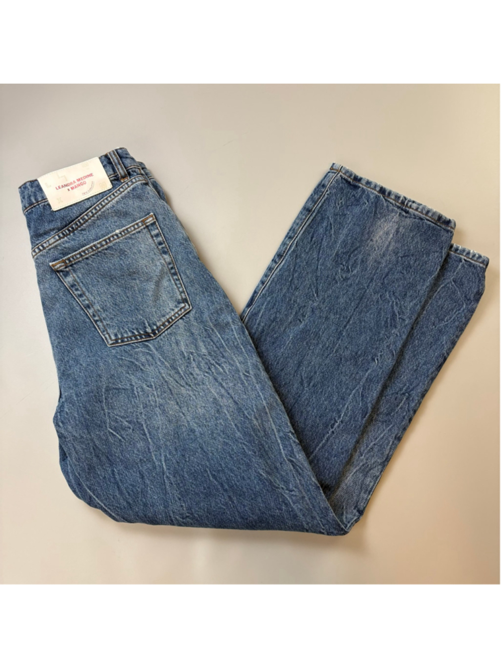 Mango Leandra Medine Jeans Blue 8 High Rise Man Repeller Crinkle Wash Minimalist
